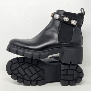 Steve Madden Madden Girl Black Leather Moto Boots w/ Rhinestones Size 9.5M